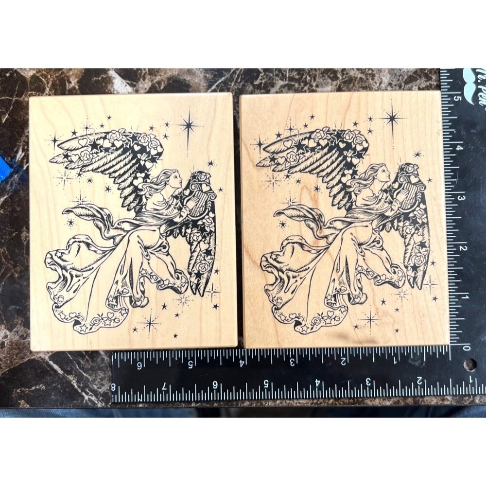1994 Vintage Golden Angel Wood Mounted Rubber Stamp  by PSX K-1332